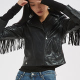 Faux Leather Tassel Biker Jacket