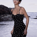 Polka Dot Backless Cami Bodycon Maxi Dress
