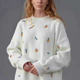 Embroidered Floral Crewneck Sweater
