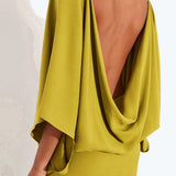 Chic Back Deep V Cowl Neck Loose Mini Dress