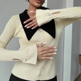 Color Block Polo Knit Sweater