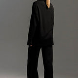 Polo Collar Knit Pullover Wide-Leg Pants Two Piece Set