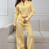 Two-Way Zipper Fitted Knit Commuter Two Piece Set