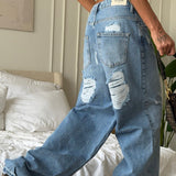 Vintage Heart Ripped Wide-Leg Jeans