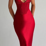 Satin Boned V-Neck Backless Cami Party Dress
