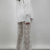 Lace Sheer High Waist Patchwork Straight Pants