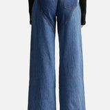 Hollow Button Patchwork Wide Leg Jeans