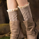 Crochet Lace Trim Cable Knit Boot Cuffs