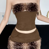 Fleece Patchwork Crop Tube Two Piece Set