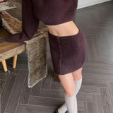 Short Fitted Knit Round Neck Slim Two Piece Set