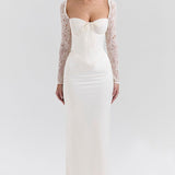 Long Sleeve Lace Satin Maxi Dress