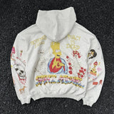 Graffiti Print Distressed Pullover Hoodie