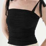 Polka Dot Halter Cropped Ruched Tie Front Tank Top