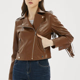 Faux Leather Tassel Biker Jacket