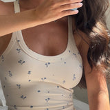 Floral Sleeveless Crop Top Floral Wide Leg Pants Two Piece Set