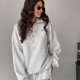 Letter Print Half-Zip Hoodie Loose Straight Pants Two Piece Set