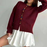 Color Button Knit Cardigan Sweater