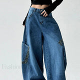Leopard Spliced Vintage Wide Leg Jeans
