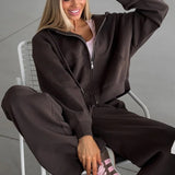 Zipper Hoodie Long Sleeve Wide Leg Pants Two Piece Set