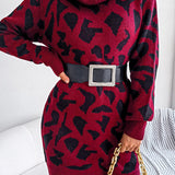 Leopard Turtleneck Sweater Dress