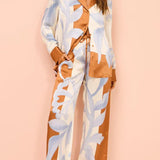 Exquisite Contrast Tie-Dye Floral Loose Pants Set