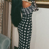 Polka Dot Strapless Bodycon Maxi Dress