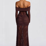 Elegant Lace Off Shoulder Long Sleeve Formal Dress