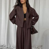Solid V-neck Cardigan Tapered Two Piece Set