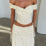Polka Dot Strapless Side Bow Maxi Skirt Set