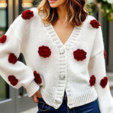 3D Floral V Neck Knit Sweater