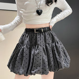 Polka Dot Black Belted Tulle Mini Skirt