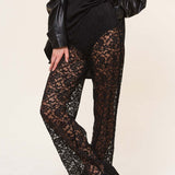 Lace Sheer High Waist Patchwork Straight Pants