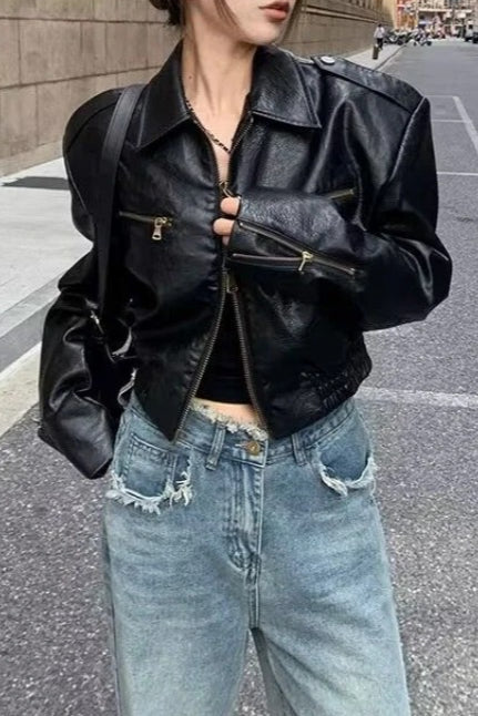 PU Leather Biker Bomber Jacket