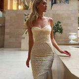 Lace Ruffle Slip Maxi Formal Dress