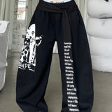 Street Style Graphic Letter Ribbon Curved Sweat Pants