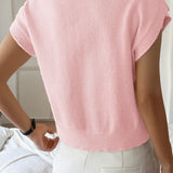 Deep V Solid Knit Short Sleeve Sweater