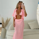 Gwenyth - Crochet Knit Skirt and Cardigan Set