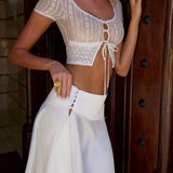 Cerys | Tie-Up Lace Top & Skirt Set
