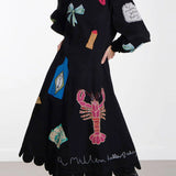 Lobster Graffiti Scallop Trim Midi Dress