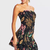 Ruched Elastic Corset Lace Trim Mini Dress