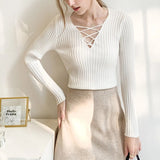Slim Fit Lace Up V Neck Sweater