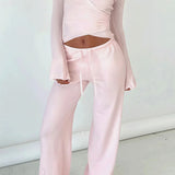 Y2K Sexy V-Neck Fitted Top Casual Pants Two Piece Set
