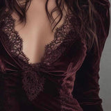 Velvet Lace Trim Mini Dress