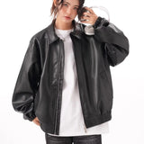 Vintage PU Leather Lapel Jacket
