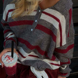 Preppy Style Wide Stripe Polo Collar Knit Blouse