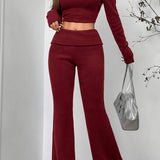 Sexy Off-Shoulder Fitted Crop Top Pants Two Piece Set