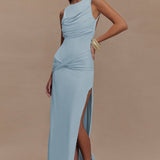 Ruched Split Backless Maxi Dress