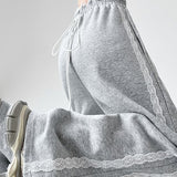 Lace Panel Athletic Wide Leg High Waist Pants