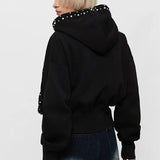 Pearl Zip-Up Loose Hoodie