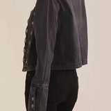 Cropped Denim Military Jacket